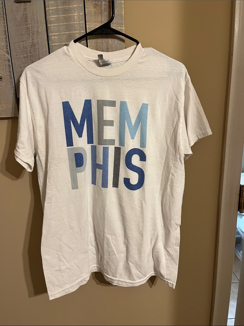 Gildan White Short-Sleeve Tee with Blue Gradient MEMPHIS Print